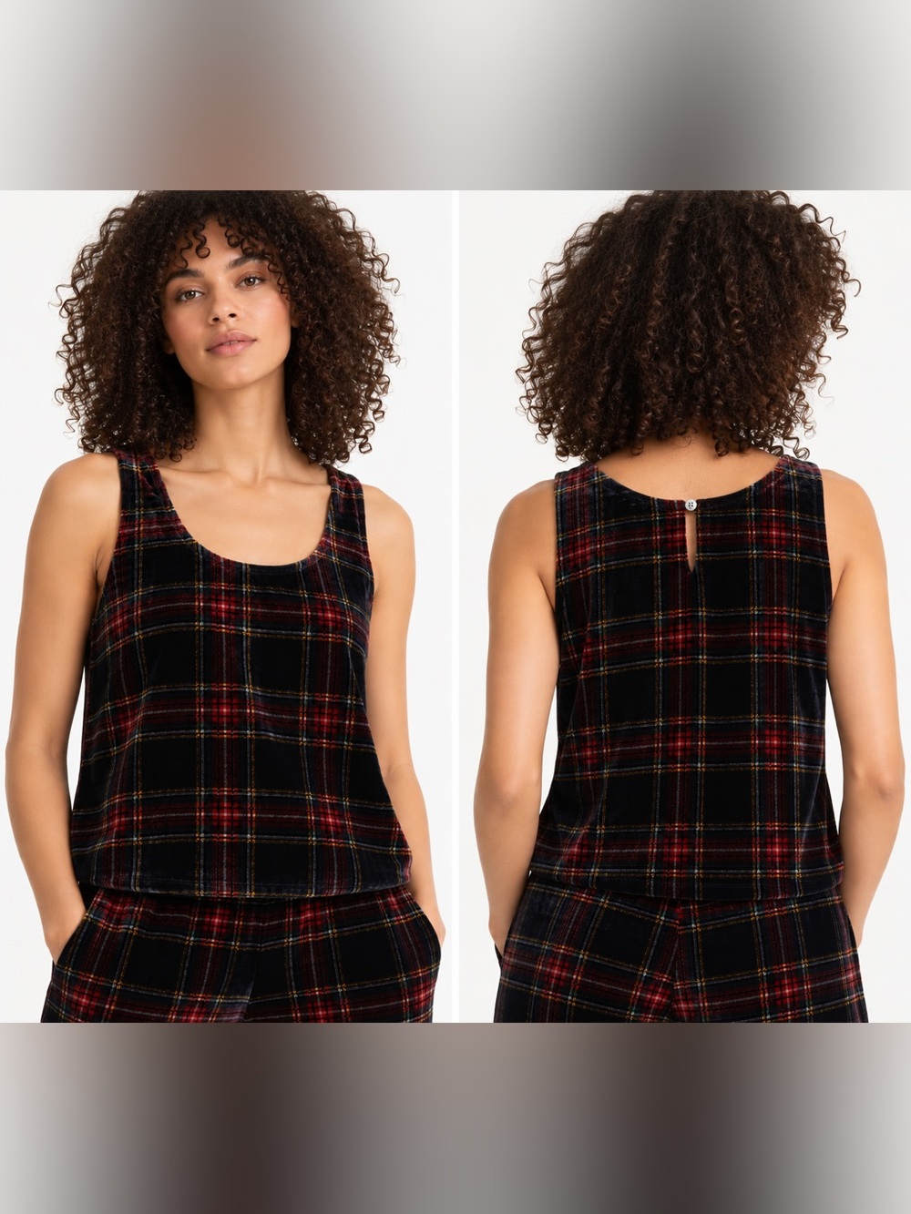 J. Crew Stewart Tartan Velvet Plaid Black Tank Size 00